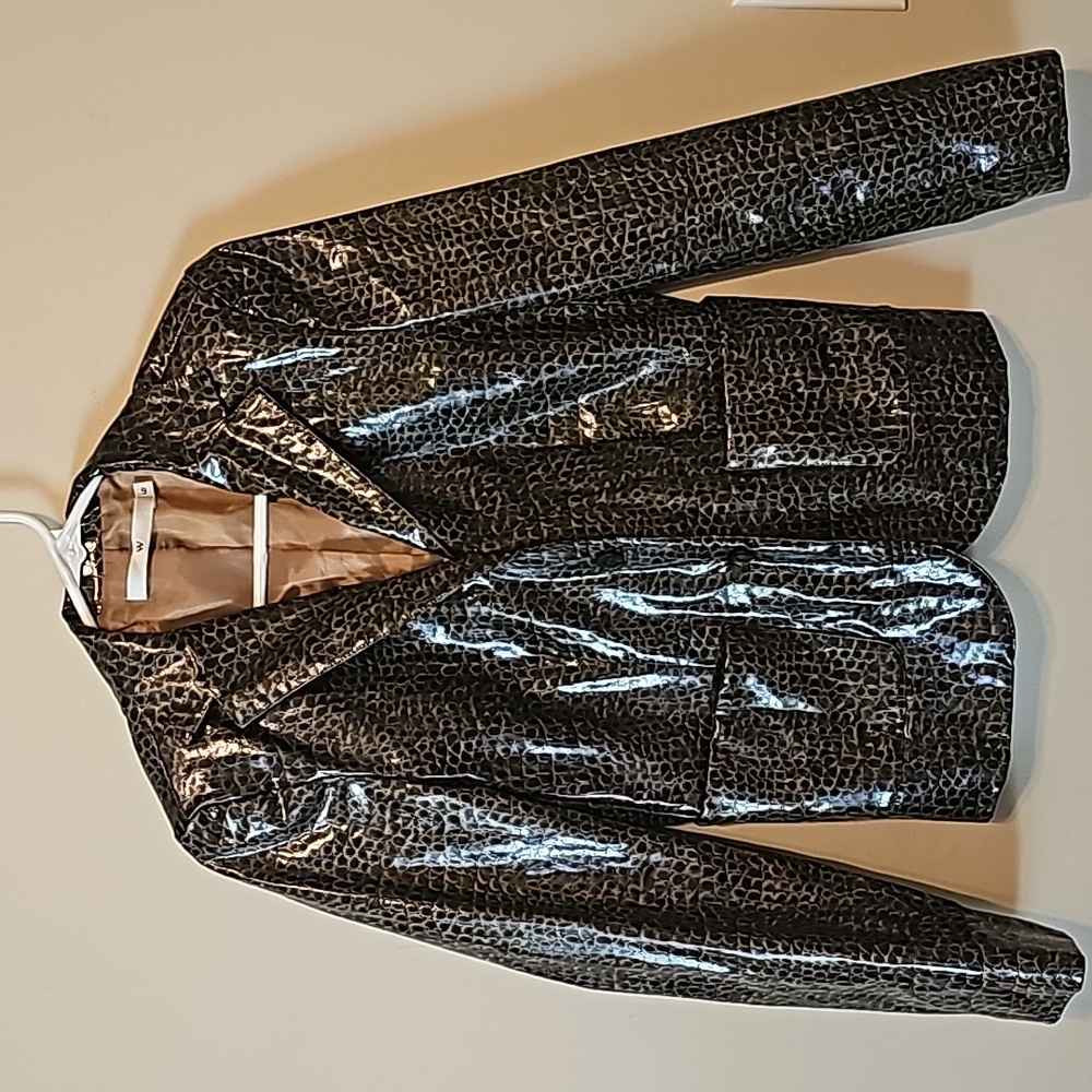 W by Worth Black Croc-Print Patent Blazer